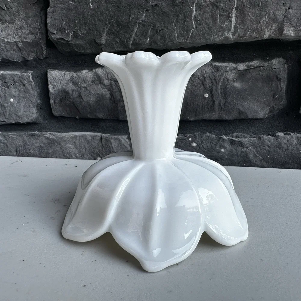 Vtg Westmoreland Milk Glass Lotus Flower Pedestal Candle Holder Trinket Dish